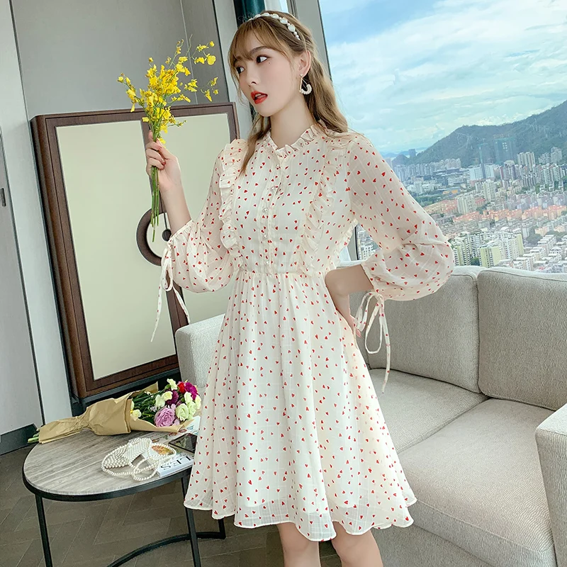 Женское Цветочное платье с длинным рукавом приталенная юбка высокой талией