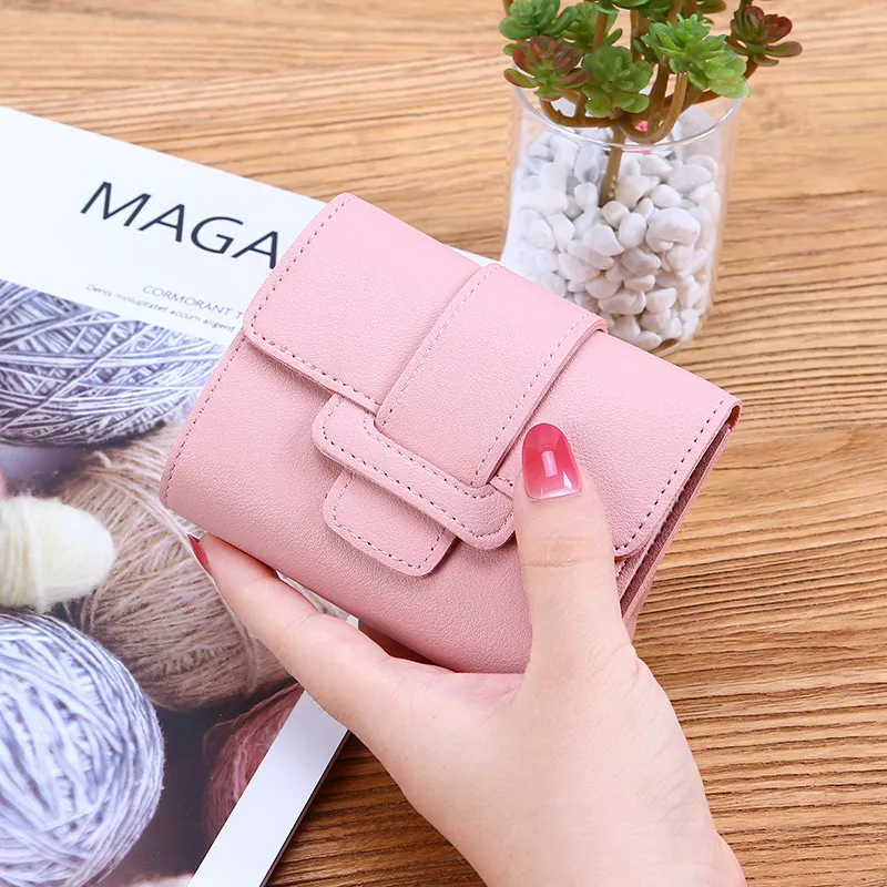 Pink Женский кошелек, Модный маленький короткий кожаный кошелек, роскошный бренд, известный мини женский модный кошелек и кошелек, кредитный держатель для карт - Цвет: Pink