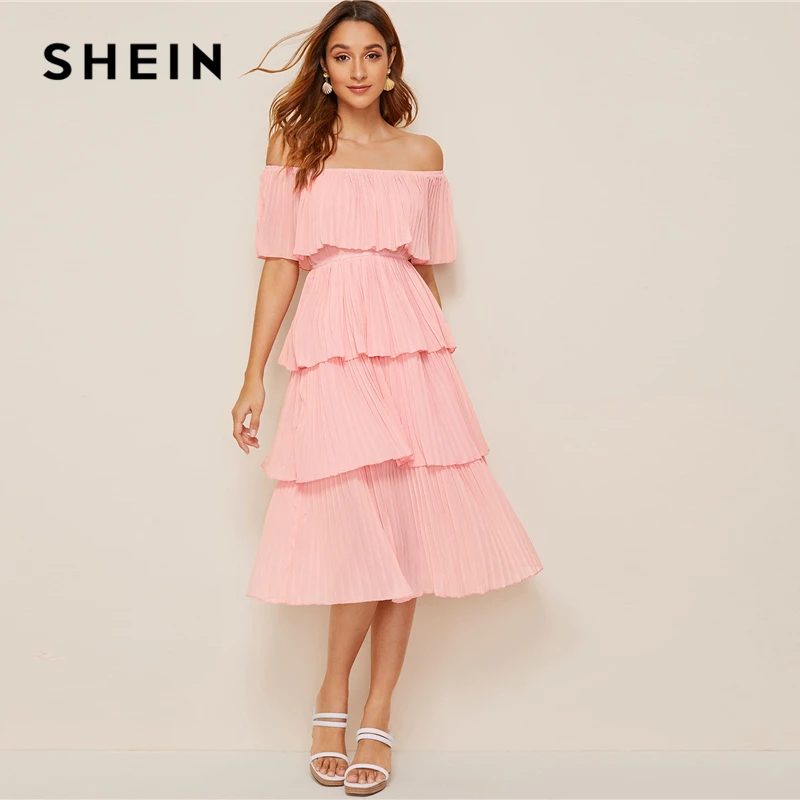 SHEIN Стильное Платье Со Складками И Открытыми Плечами Женские Летние Длинные Платья Без Рукавов