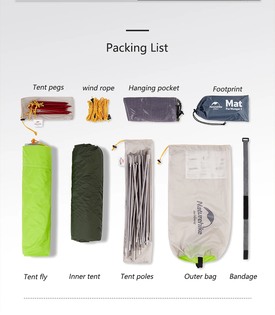 Billig Naturehike Mongar 2 Person Camping Zelt Im Freien Ultraleicht 20D Nylon Stoff Doppel Schicht Camping Wasserdichte Reise Ausrüstung