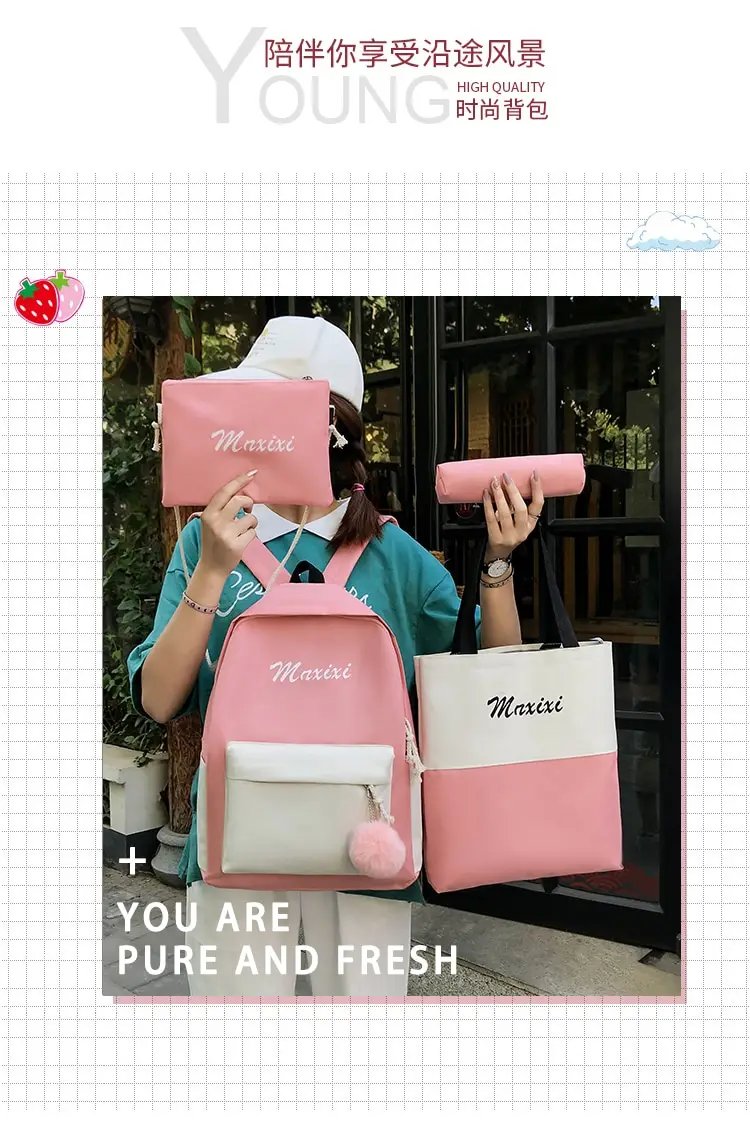 4Pcs/set Women School Backpacks Nylon Schoolbag For Teenagers Girls Student Book Bag Boys Satchel Bolsas Mochilas Sac A Dos