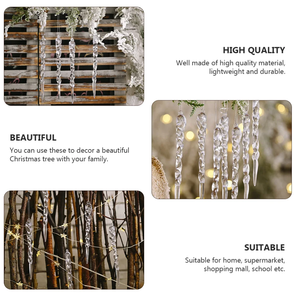 

8 Bags Simulation Icicle Pendant Transparent Hanging Pendant Icicle Adornment