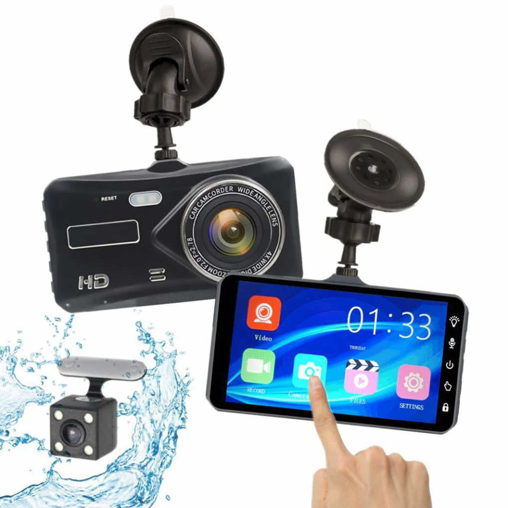 

Dash Cam 1080P HD Car Driving Recorder 4 Inch LCD Touch Screen 170 Degree Front Rear Vehicle Camera Motion Detection