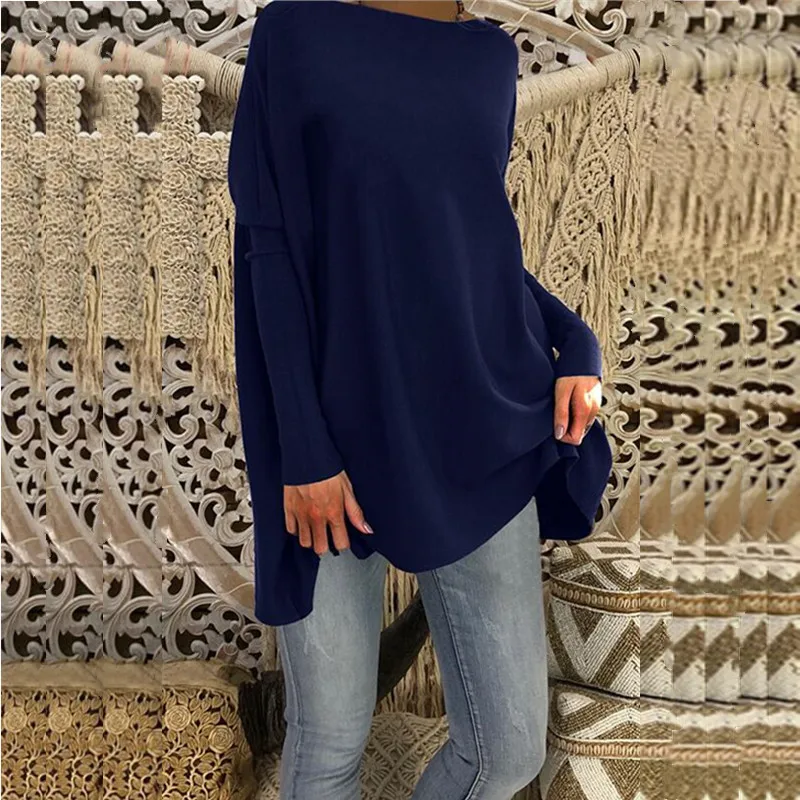 Женский свободный пуловер с рукавом летучая мышь однотонный Повседневный