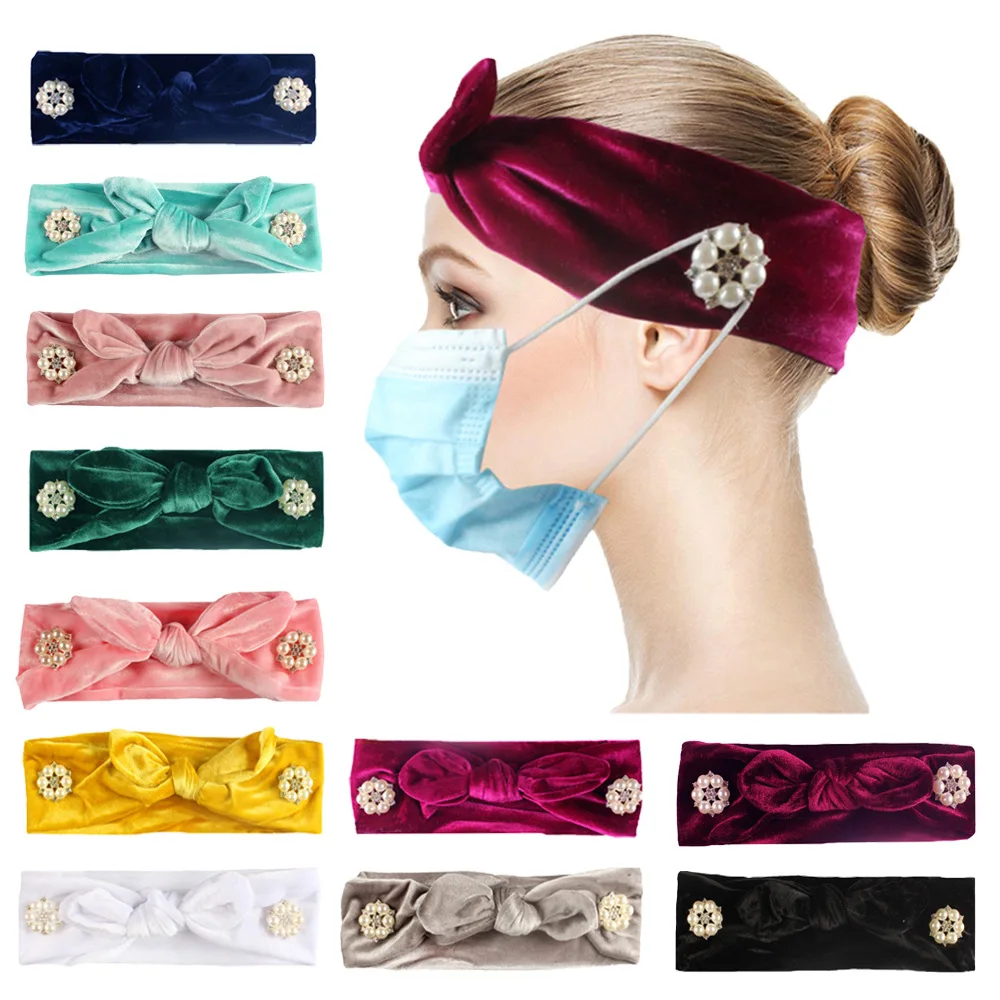 

Multicolor mask hair band European and American unisex buttons anti-le hair accessories printed rabbit ear hair band
