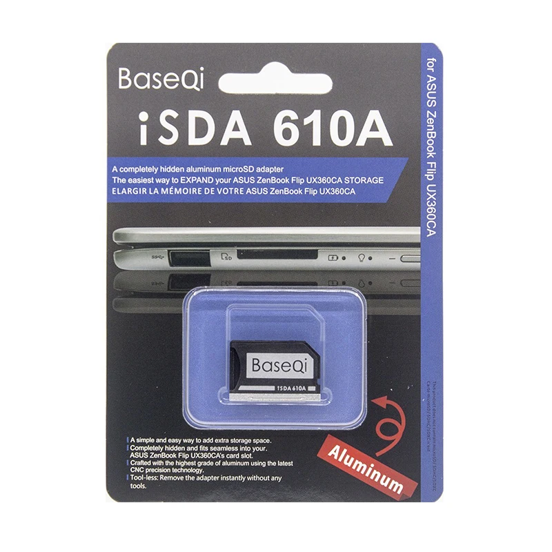 BaseQi алюминиевый стелс-накопитель Micro SD/TF карта адаптер SD кард-ридер для ASUS ZenBook Flip UX360CA и ASUS UX31A - Цвет: for UX360CA