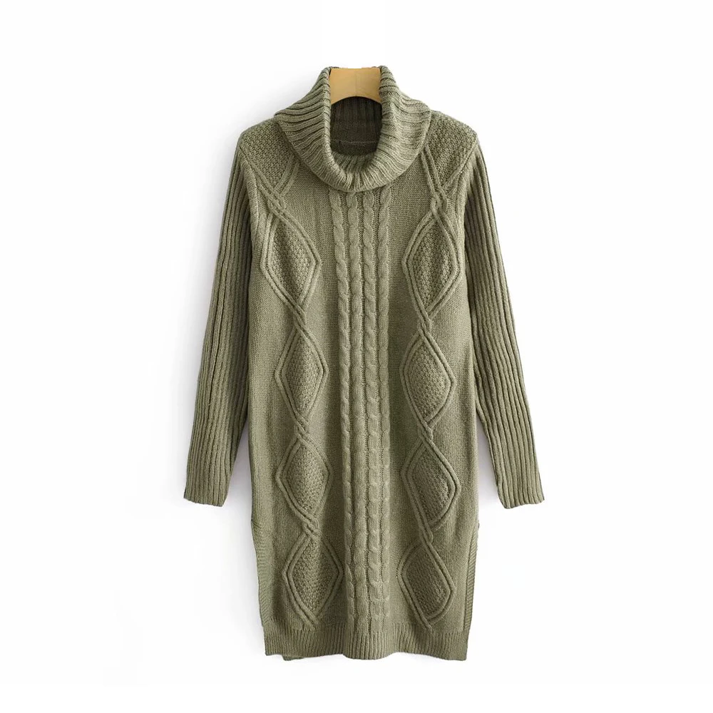 Elegant women sweater dress turtleneck ribbed long knitted autumn fashion lady split geometry knitwear female feminine sweaters | Женская