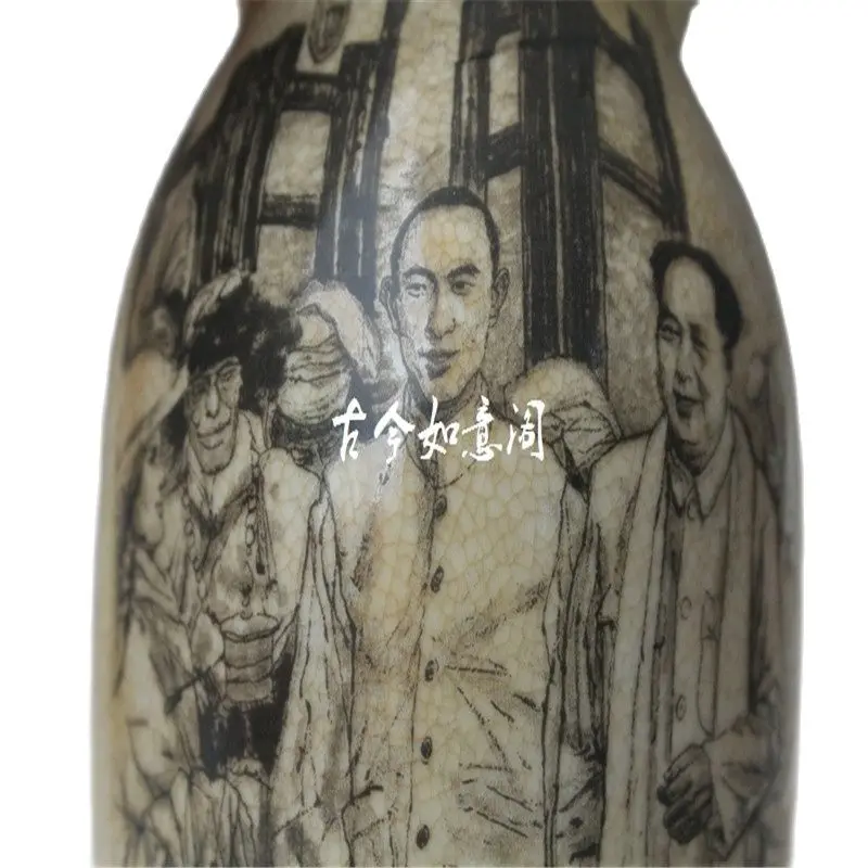 Старинная фарфоровая ваза председателя Мао и панчэня декоративная красная