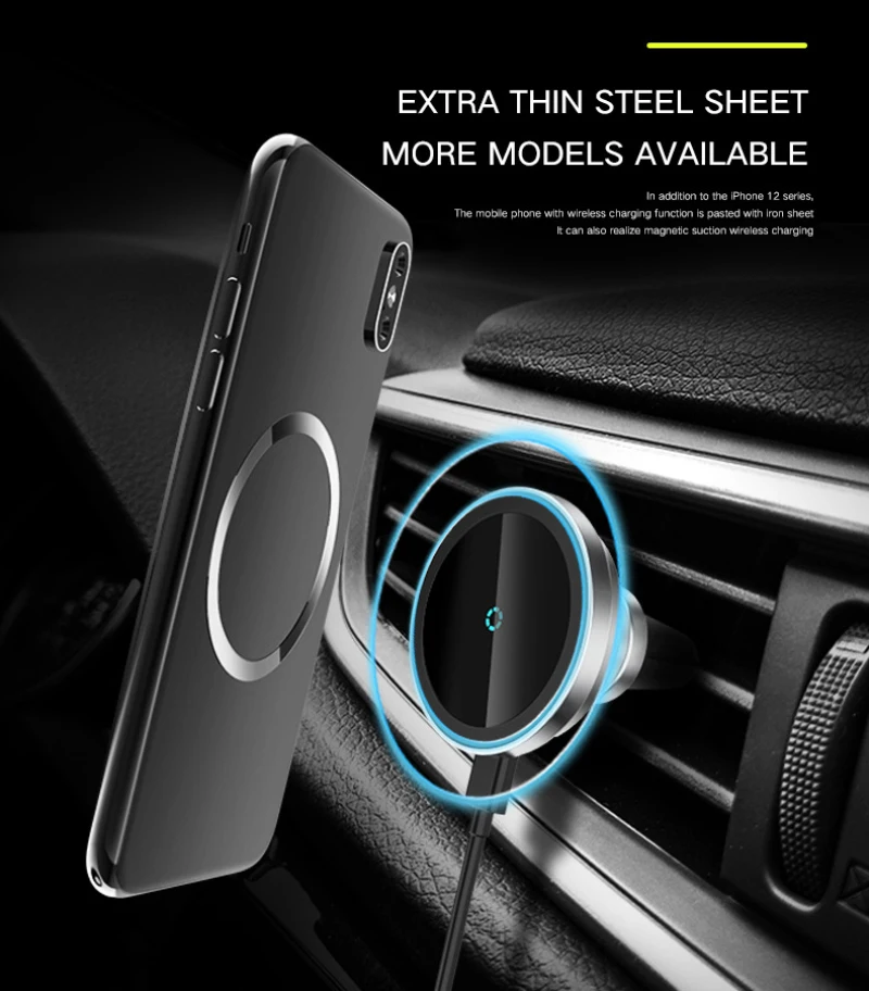 

Universal 15W Car Wireless Charger Mobile Phone Holder Metal Magnetic Wireless Charging Desktop Holder Suitable For Cars
