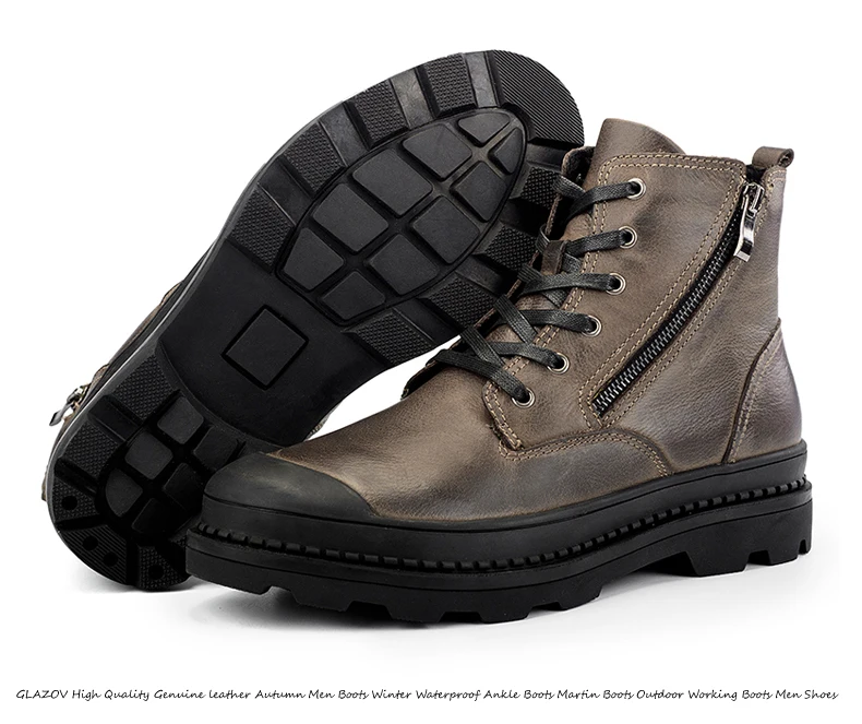 

Мужские Водонепроницаемые ботинки из натуральной кожи, коричневые ботильоны, теплая рабочая обувь для улицы, Осень-зима 2019