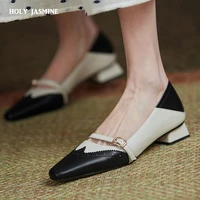 2020 new square heel pointed toe high heels pure slip on genuine leather sexy high heels occident style classic zapatos de mujer