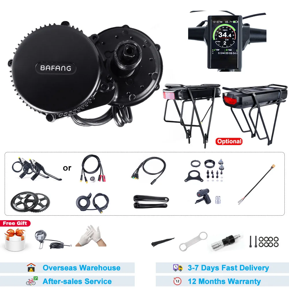 

48V250W Bafang BBS01B Mid Drive Motor Electric Bicycle Conversion Kit With 15Ah 17.5Ah Rear Rack Battery 8fun BBS01 Ebike Engine