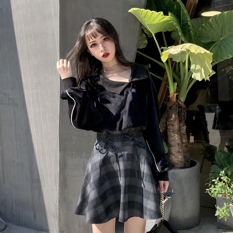 

Short Punk Girl'S Skirt New Gothic Spring Autumn Gray Plaid Skirts Short A-Line Mini Skirt Shorts Women'S Pleated Skirt