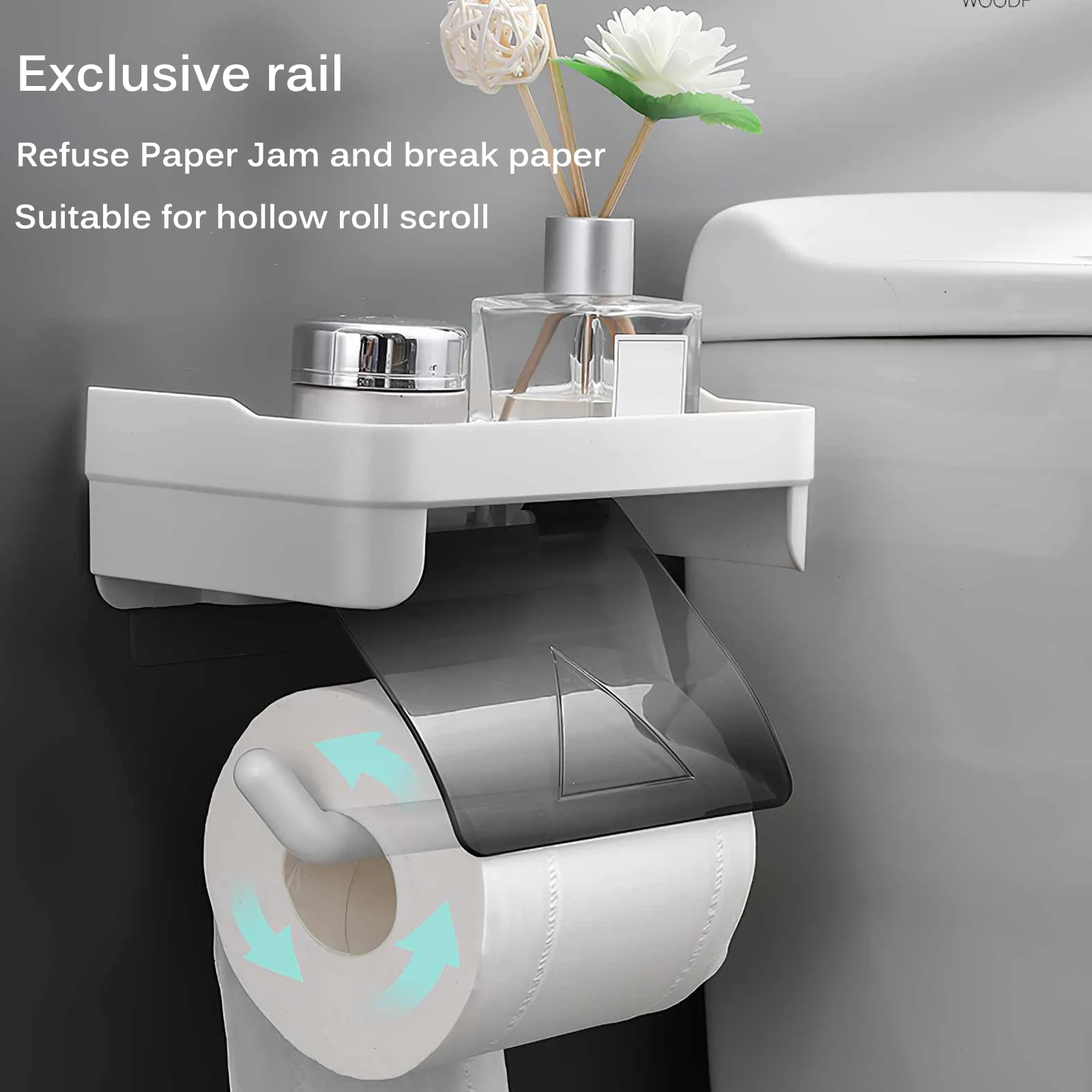 

Wall-Mounted Rolled Paper Tissue Box Non-Marking Sticker Mobile Phone Shelf Toilet Paper Holder Nail-Free Waterproof Baffle