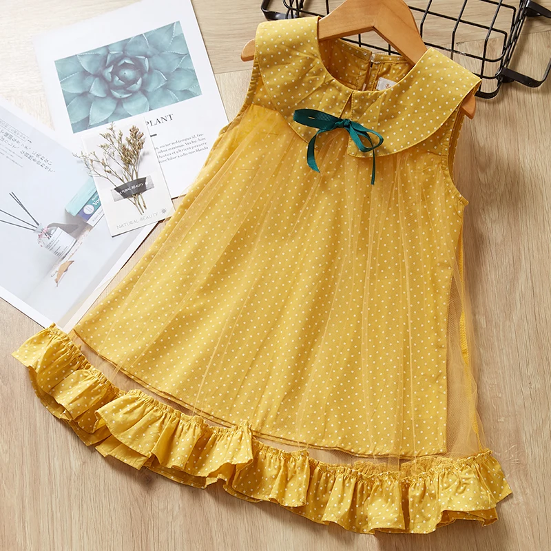 Menoea Baby Girls Dresses Summer Embroidered Eyelashes Sequins Flying Sleeves Rainbow Mesh Princess Dress For baby girl clothes | Детская