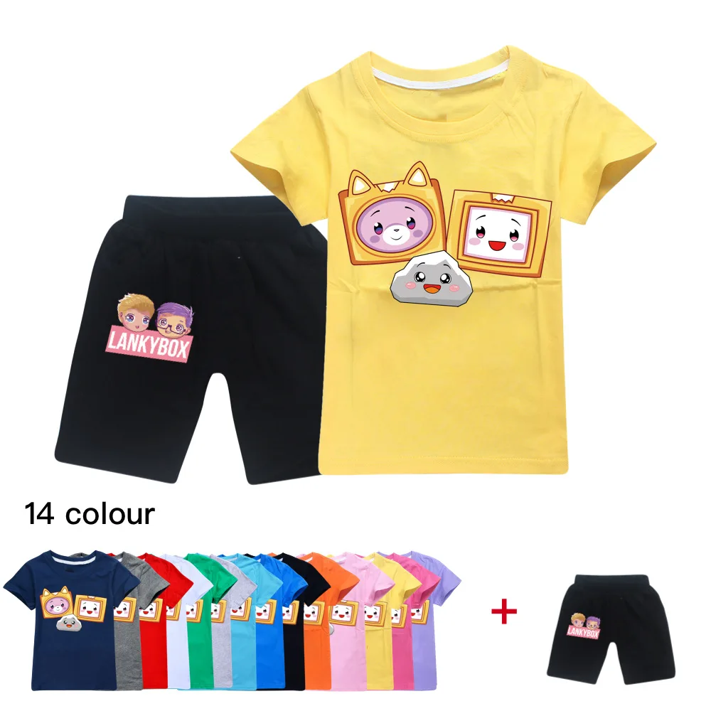 

Casual Cartoon Printing Boys T shirt Lankybox Girls Summer T-shirt Kids Tee Shirt Tops T Shirt Children Clothes Pants 2pc