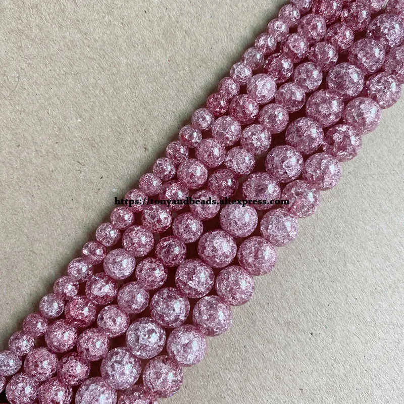 

Natural Stone Fuchsia Color Dyed Snow Cracked Crystal Round Loose Beads 15" 4 6 8 10 12MM Pick Size For Jewelry Making DIY