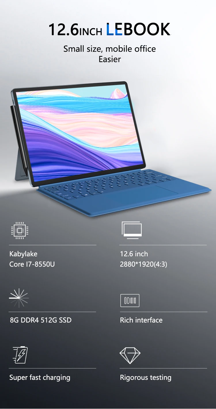 Планшет KUU Lebook 12 6 дюйма Intel I7 8550U Windows 10 2 5 K 8 Гб DDR4 512 ГБ SSD | Компьютеры и офис