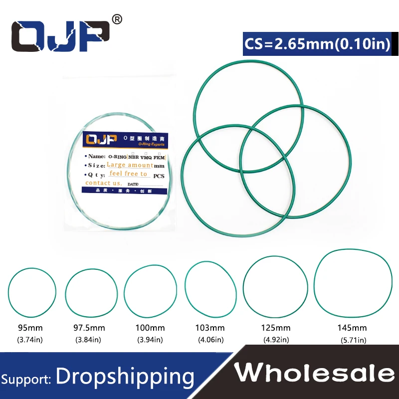 1 шт./лот фторрезиновое зеленое уплотнительное кольцо FKM cs2.65 мм ID 95/97.5/100/103/125/145/160