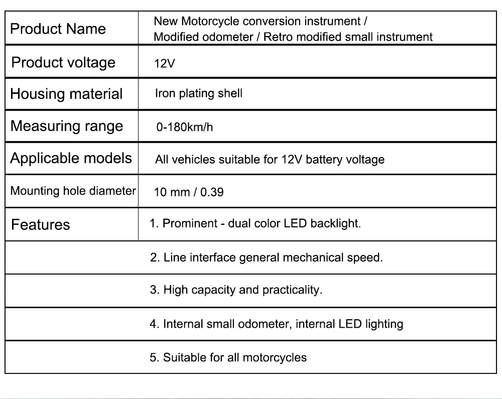 Universal 12V LED Odometer Motorcycle 0~180Km/h Speedmeter Tachometer Metal Plating Cafe Racer For Harley BOBBER CHOPPE