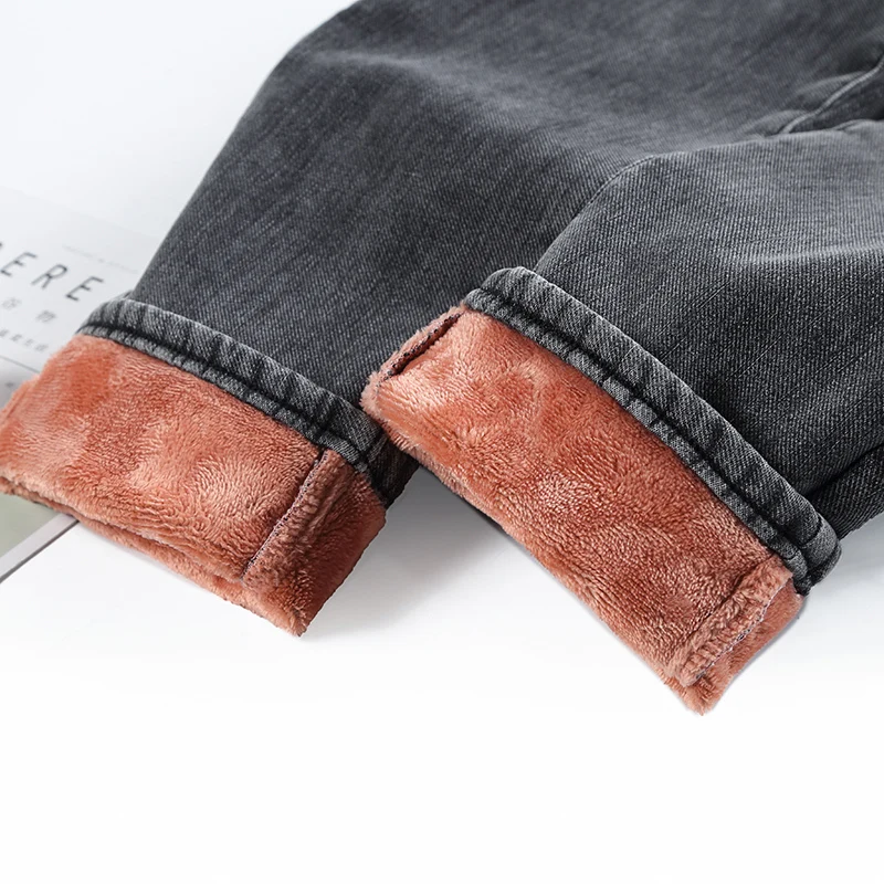 

Winter Plush Warm Women High Waist Harem Jeans Lady Students Fleece Denim Radish Pants Female Stretch Straight Length Trousers