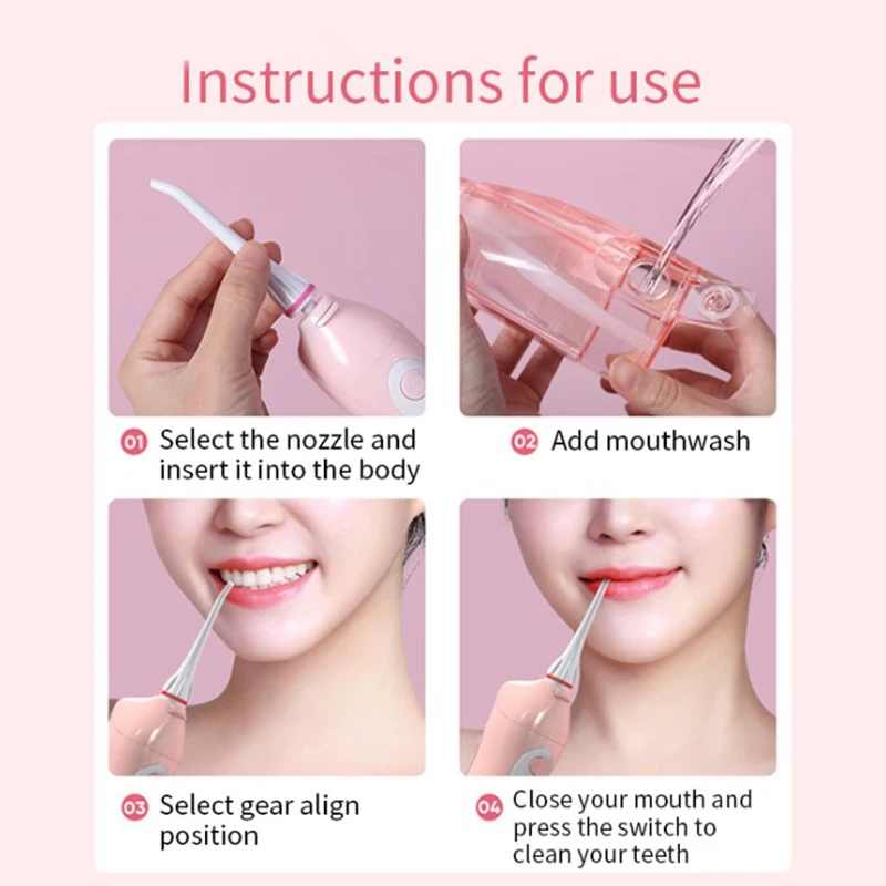 

Oral Irrigator Teeth Cleaner Water Flosser Electric Portable Dental Tartar Whitening Waterproof USB Rechargeable 4 Modes + 4 Jet