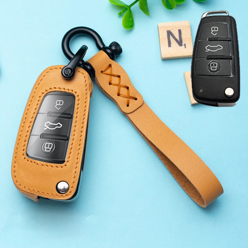 Leather Car Key Cover Protection Case For Audi A1 A3 A4 8P 8L 8V S3 RS3 Q3 Q7 C5 C6 TT Auto Protect Holder Shell Ring | Автомобили и