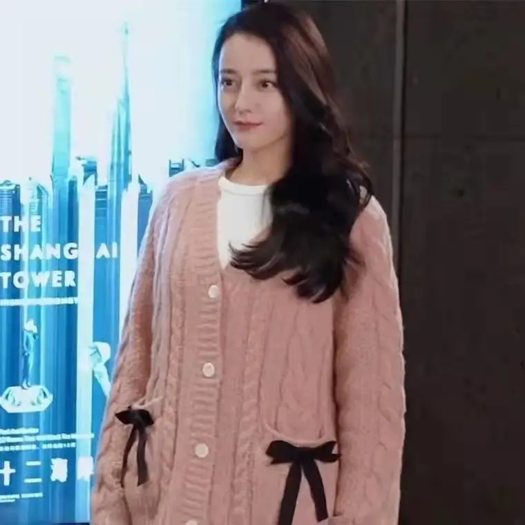 

Sand * Qiao Jingjing Dili hot Ba same clothes pink Korean loose knit cardigan sweater coat female