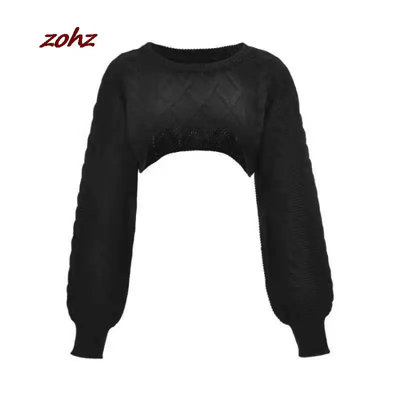 Осень 2021 женский короткий пуловер с круглым вырезом свитер Зимний Элегантный