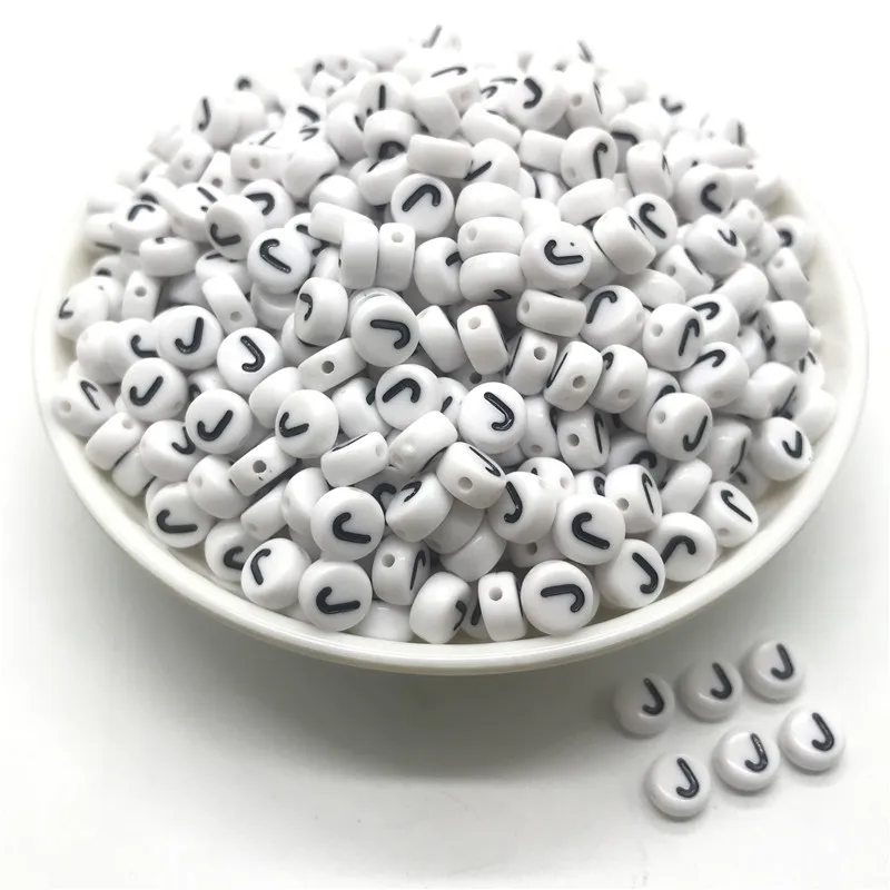 100pcs 4x7mm round letters 26 letters beads multi-color peach heart-shaped spacer beads For bracelet necklace jewelry making - Color: J