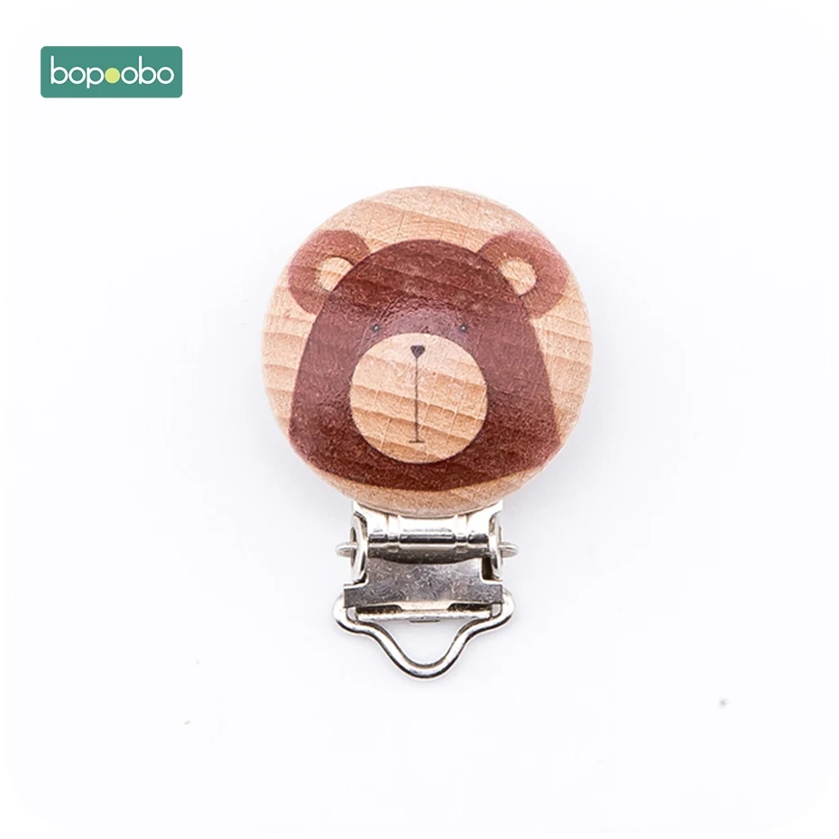 Bopoobo, 2 шт., деревянная соска, Детские аксессуары, деревянная Соска с животным, металлические зажимы, держатель, сердце, соска, деревянный детский Прорезыватель - Цвет: Bear Clip