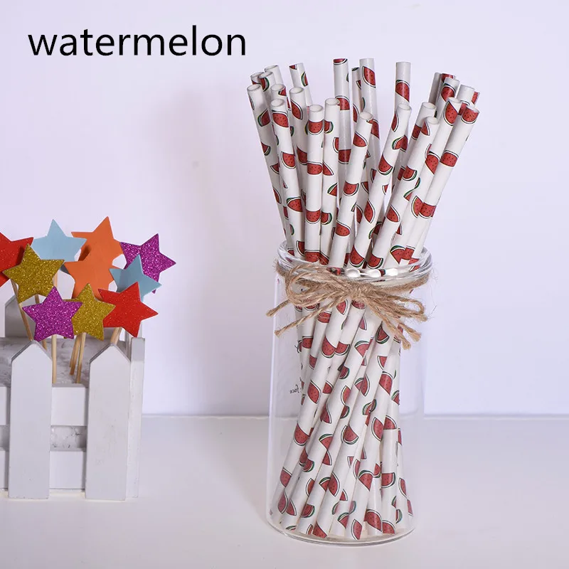 watermelon 25 шт eco-friendly зеленый бамбук бумажные, с пандой соломинки для дня рождения Свадебная вечеринка Baby Shower украшения событие для питьевой воды - Цвет: watermelon