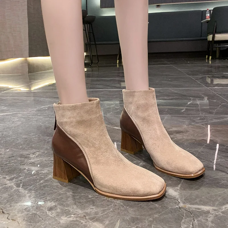 

Comfortable Square Heel Martin Boots Women's 2021Autumn and Winter Fashion New Square Toe Color Matching High Heel Women's Boots