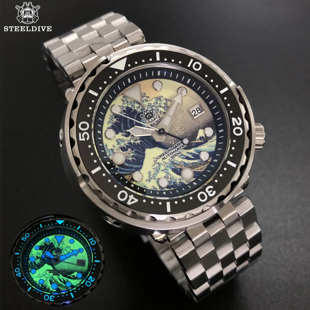 

STEELDIVE 1975J Surfing Dial Mens Mechanical Watch 300m Diver Watch NH35 Movement Sapphire Crystal Luminous Automatic Watch Men
