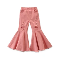 spring autumn childrens jeans baby girls solid color bell bottomed pants kids all match cotton casual flared trousers