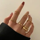 Панк золото широкая сеть набор колец для женщин, модная одежда для девочек нерегулярные пальца тонкие кольца подарок 2021 женских украшений Вечерние