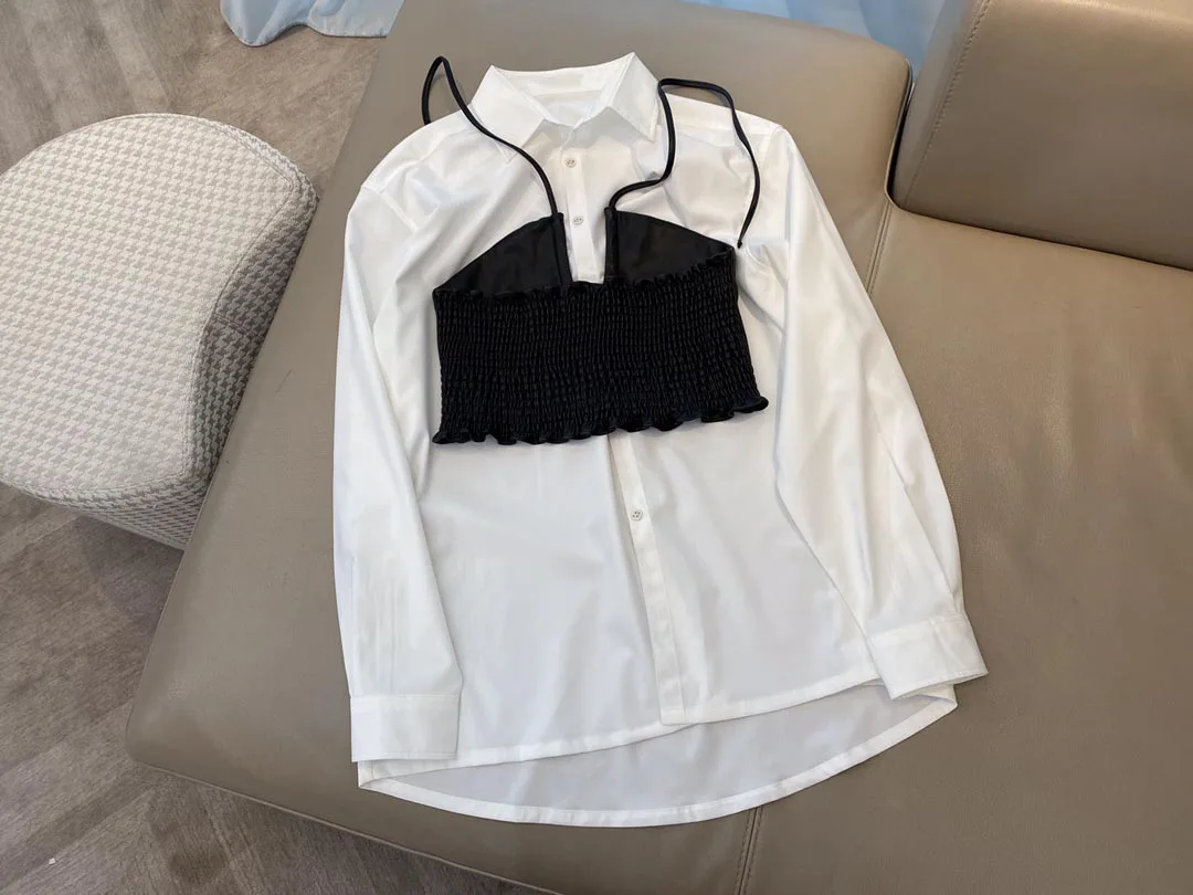 

women 2021 fashion new sleeve sexy casual cotton lapel leather strap two super long shirts 0322