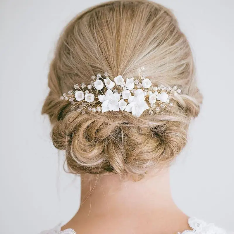 Заколки для волос с белыми фарфоровыми цветами шпильки в вечернем стиле