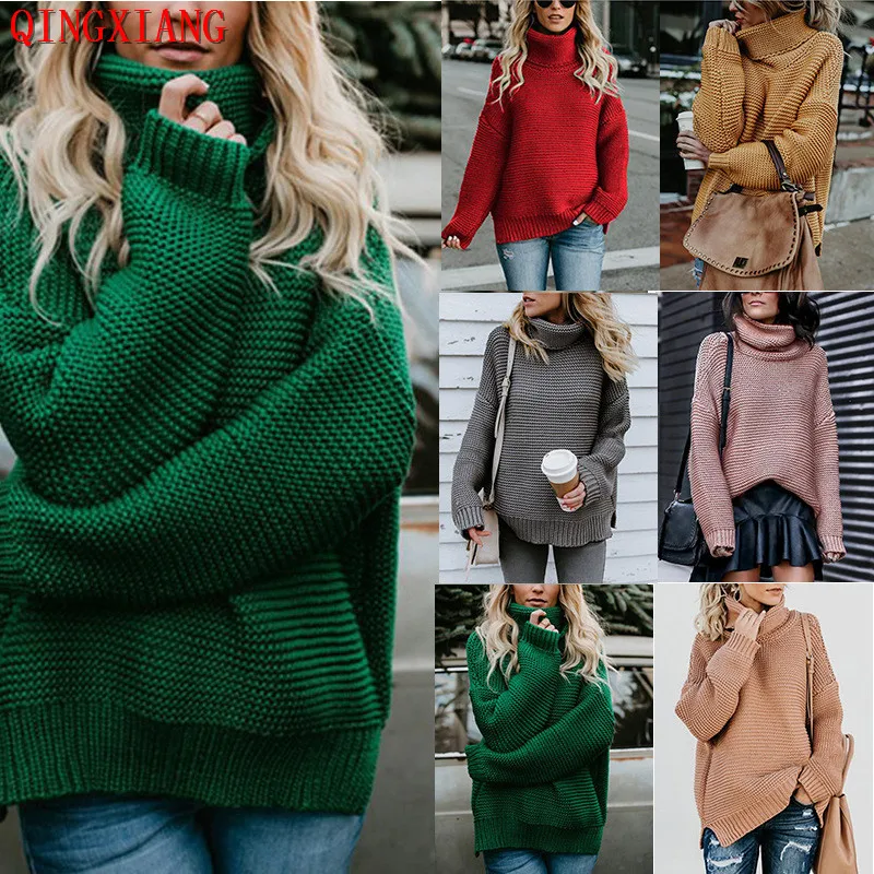 7 Colors S-XL New Fashion Lady Solid Streetwear Thick Line Warm Women Sweater Red Black Grey Long Sleeves High Neck Pullover