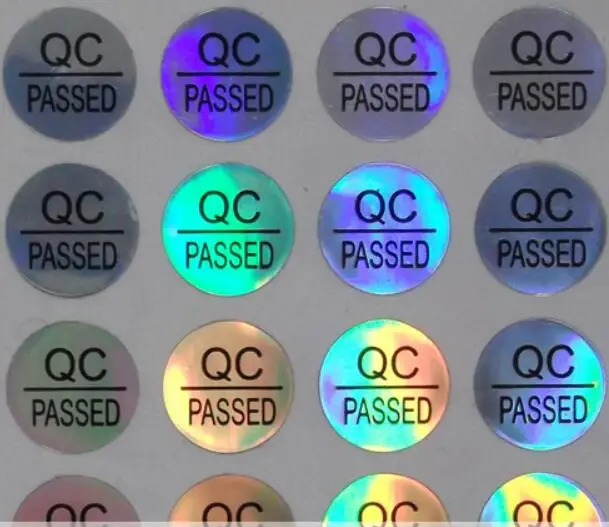 1000 шт 10 мм Диаметр QC пройденные наклейки матовая/голограмма Серебряная клейкая водонепроницаемая