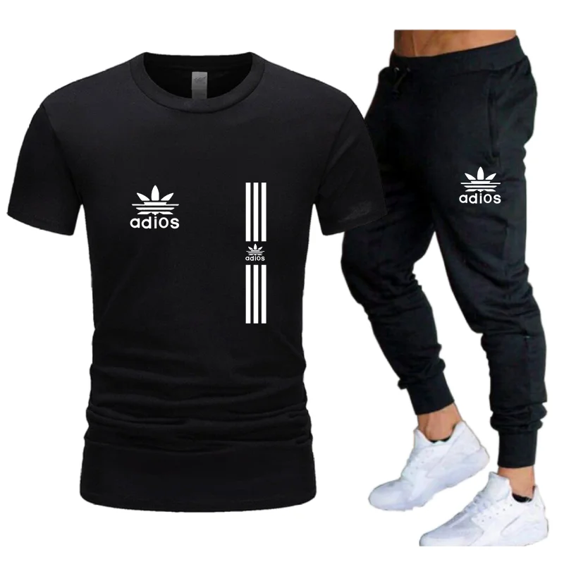 

2021 Hot Sale Men's Sports Set Cotton Short Sleeve T-Shirt + Pantsâ€‹â€‹2 Piece Set Casual Sportswear Basketball Sports Brand Set