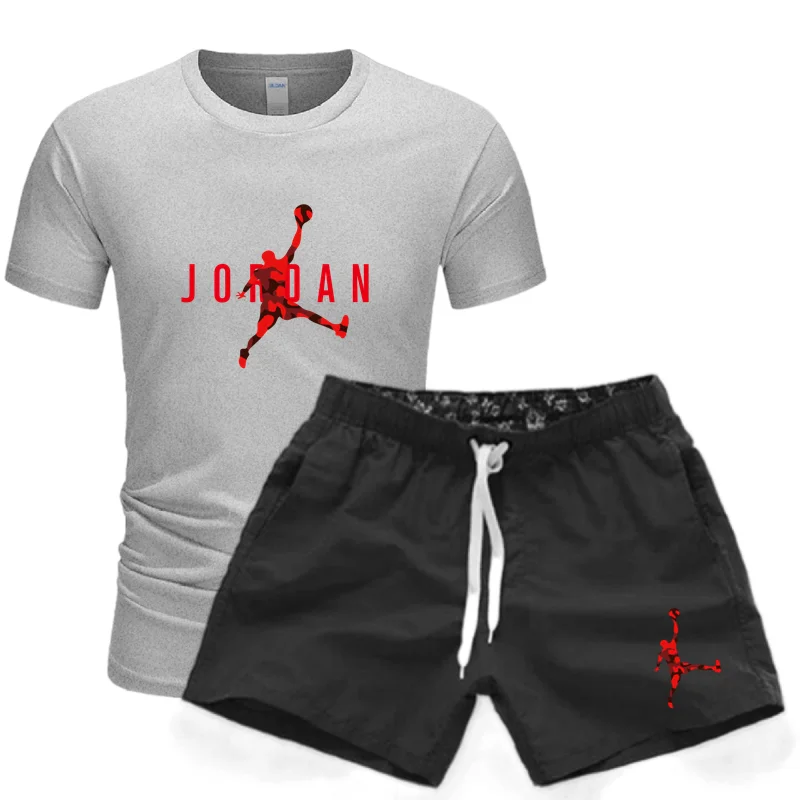 

2021 Summer Brand Men's Suit Sportswear Tracksuit Men's Sports Shirt + Sports Pants Short Sleeve T-shirt 2-piece Men's Suit