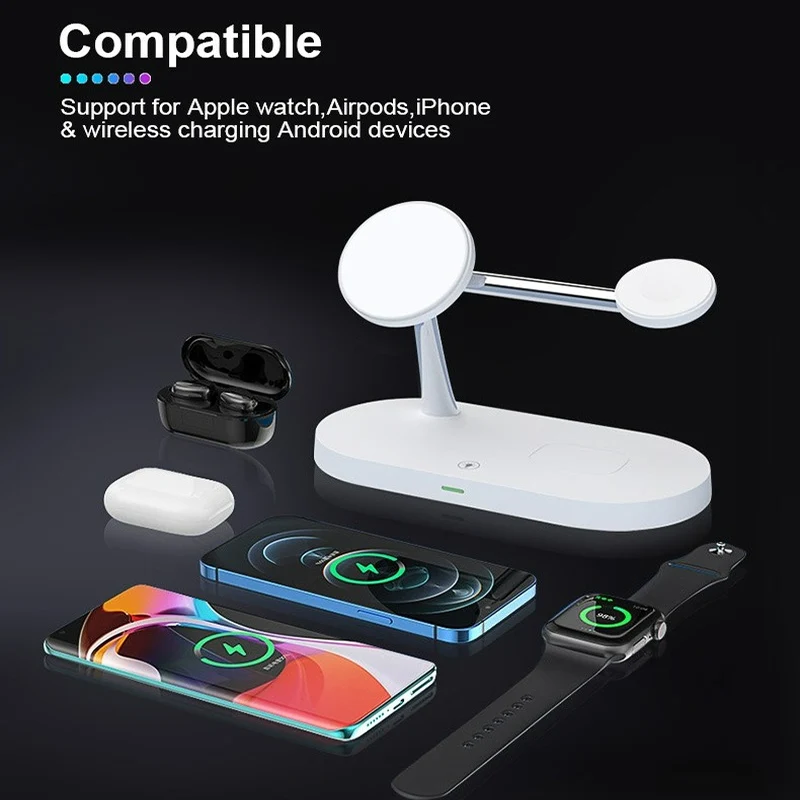 

Wireless 5 In 1 Qi Charger Stand for Apple Watch 6 SE 5 4 Airpods Pro 15W Fast Charging Dock Station for IPhone 12 11 XS XR X 8