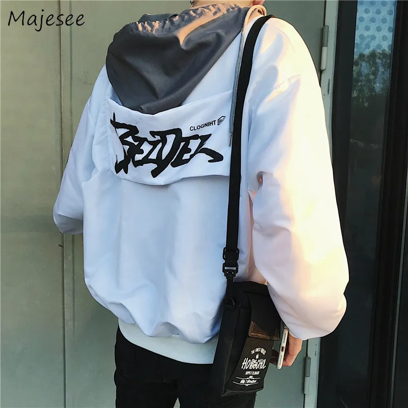 

Jackets Men Hooded Letter Printed Leisure All-match Oversize High-quality Jacket Mens Korean Simple Ulzzang Chic Students Coats