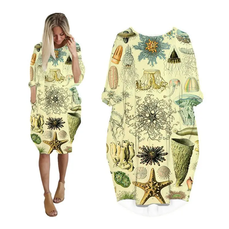 

LIASOSO 3D Print Fashion Dresess Women Underwater World Funny Harajuku Fish Dress Long-sleeve Maxi Dresses for Women