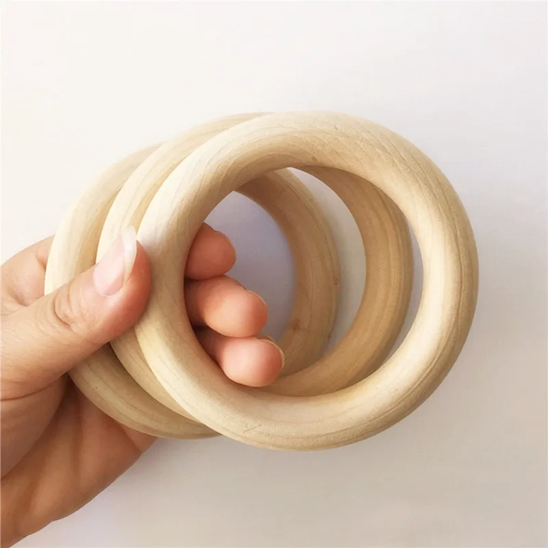 Chenkai 50pcs 10cm 4'' Nature Wood Teether Ring DIY Wooden infant Teething Ring baby pacifier chewing jewelry Toy 100mm 4 inch
