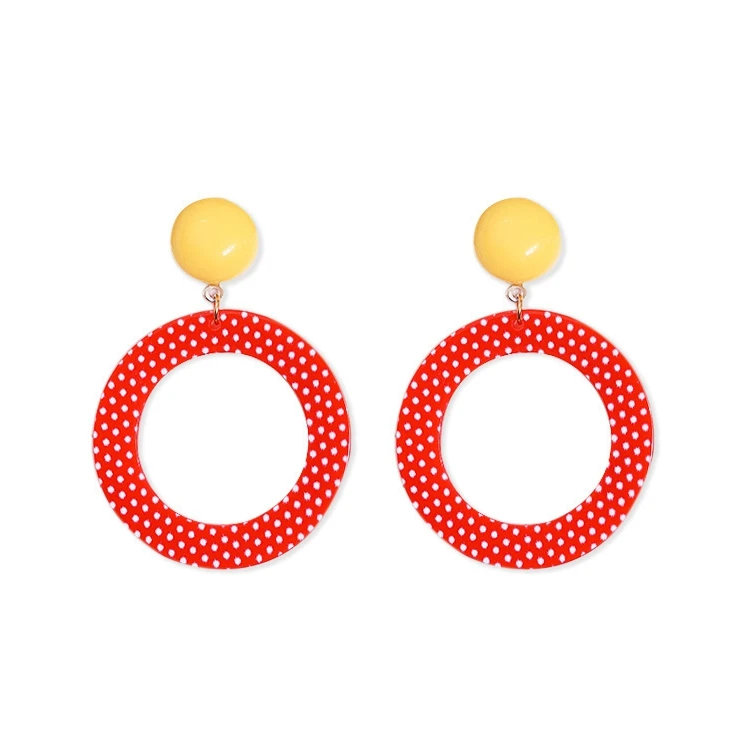 2019 корейские модные серьги в горошек геометрические красные круглые Висячие для