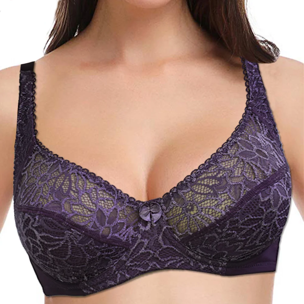 Женский кружевной бюстгальтер на косточках с цветочной вышивкой большого