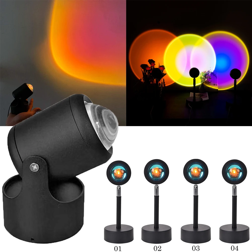 

180° Color Sunset Projector LED Rotate Light Romantic Visual Floor Stand Night Light with USB Modern Living Room Bedroom Decor
