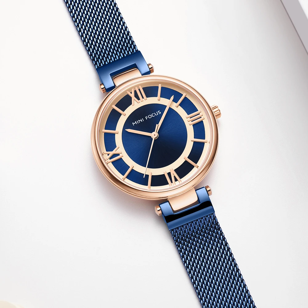 

MINI FOCUS Women Watches New Fashion Casual Quartz Ultra-thin Blue Mesh Strap Ladies Watch Luxury Brand Waterproof Dress Watch